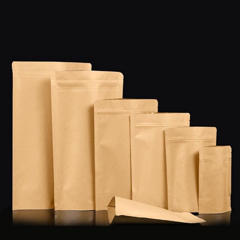 50pcs Kraft Paper Self-supporting Bag Thickening Waterproof Sealing Bags Snacks Dried Fruits Tea Storage Packaging Bag