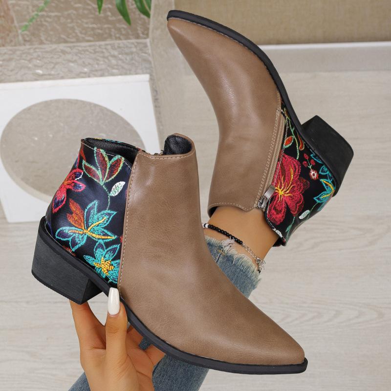 European, American and bare boots autumn and winter large size short boots elastic foot cover pointed thick heel leather boots