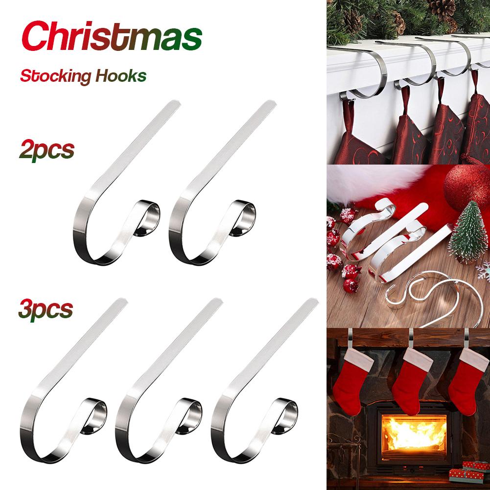

MY# 2/3Pcs Christmas Sock Hook Hanger Metal Adjustable Silver for Party Christma