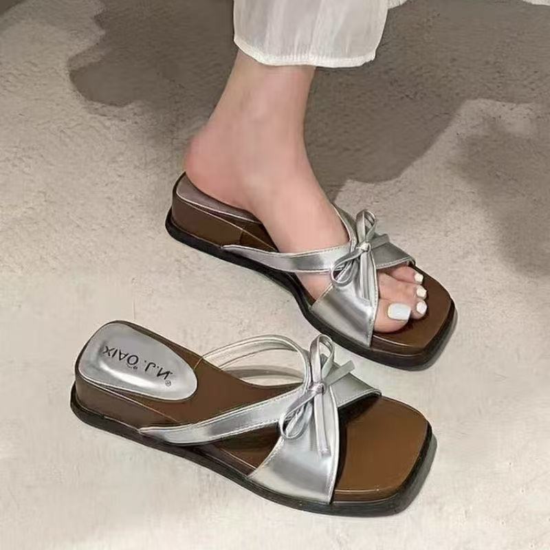 Temperament Full of Summer New Korean Bow Wedge Sandals Open-toed Fairy Wind Small Cool Slippers