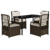5 Piece Outdoor Dining Set with Cushions Brown Poly Rattan