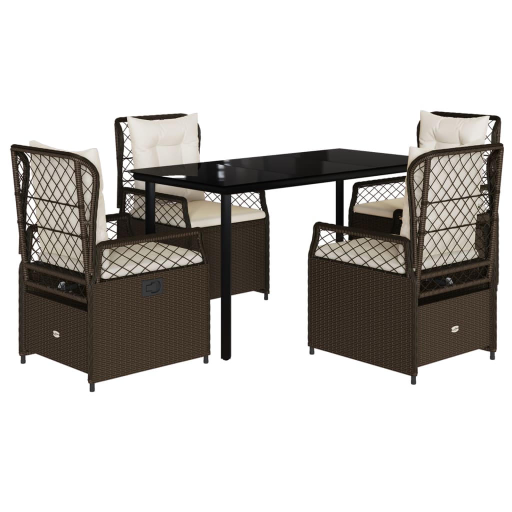 5 Piece Outdoor Dining Set with Cushions Brown Poly Rattan