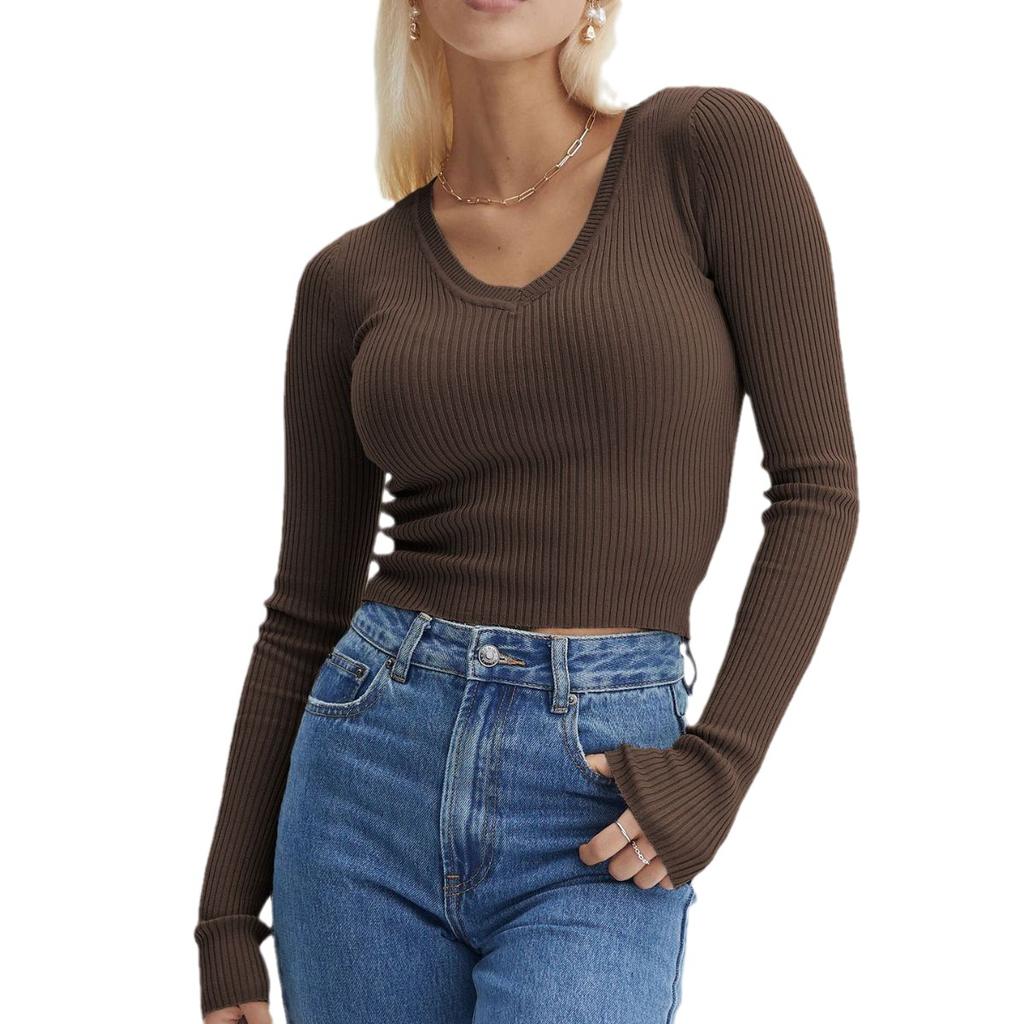 JPNTKY Női Divat Alkalmi Őszi Téli Egyszínű Nyomott Mintás Hosszú Ujjú V-nyakú Blúzok és Ingek