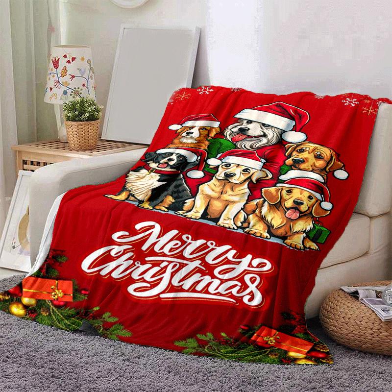 1pc Merry Christmas Printing Lightweight Flannel Blanket, Comfortable and Warm Blanket, for Camping Sofa Bed and Couch Office, in All Seasons