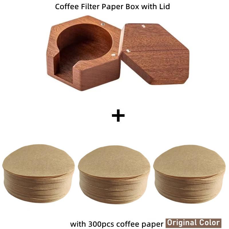 51/53/58mm Coffee Filter Paper Box Solid Wood Round Mocha Pot Filter Paper Box with Cover Lid Coffee Paper Filter Storage Box