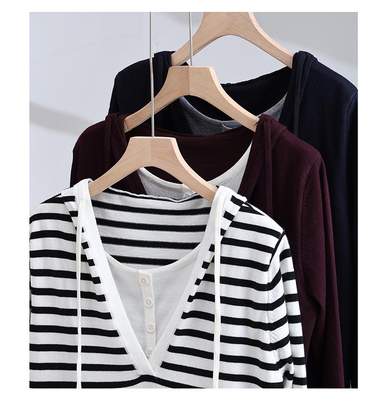 Korean Wool-Blended Color-Block Hooded Sweater - Women's Long-Sleeve Two-Piece Knit for Autumn and Winter