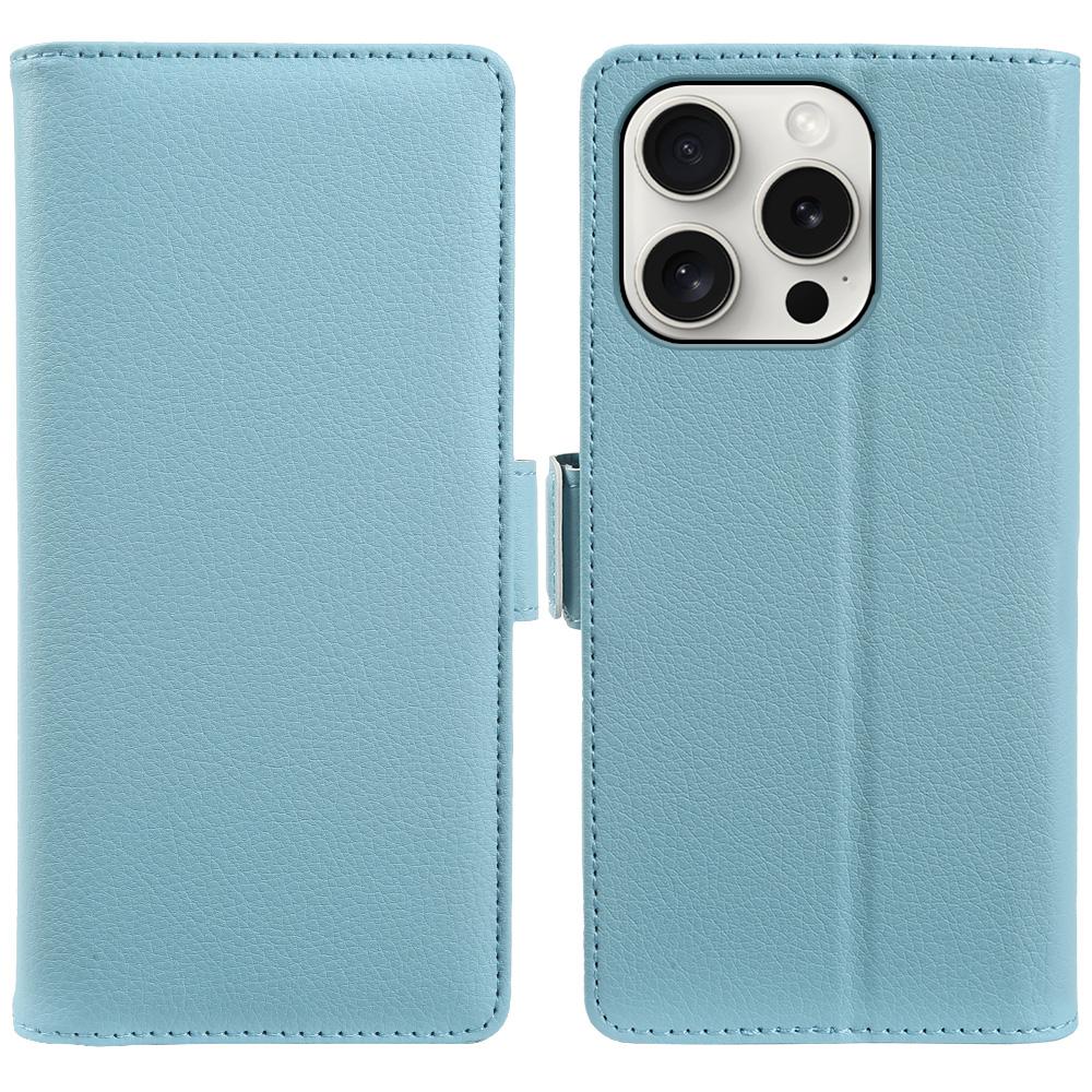 For iPhone 14 Pro Wallet Case with Dual Magnetic Clasp Litchi Textured Leather Flip Stand Phone Cover