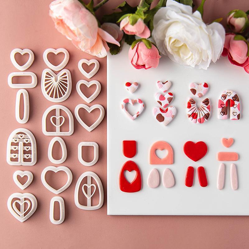Valentijnsdag Serie Hartvormige Polymeerklei Zachte Keramiek Mallen Cartoon Hart Oorbellen Sieraden Hanger Maken Snijgereedschap