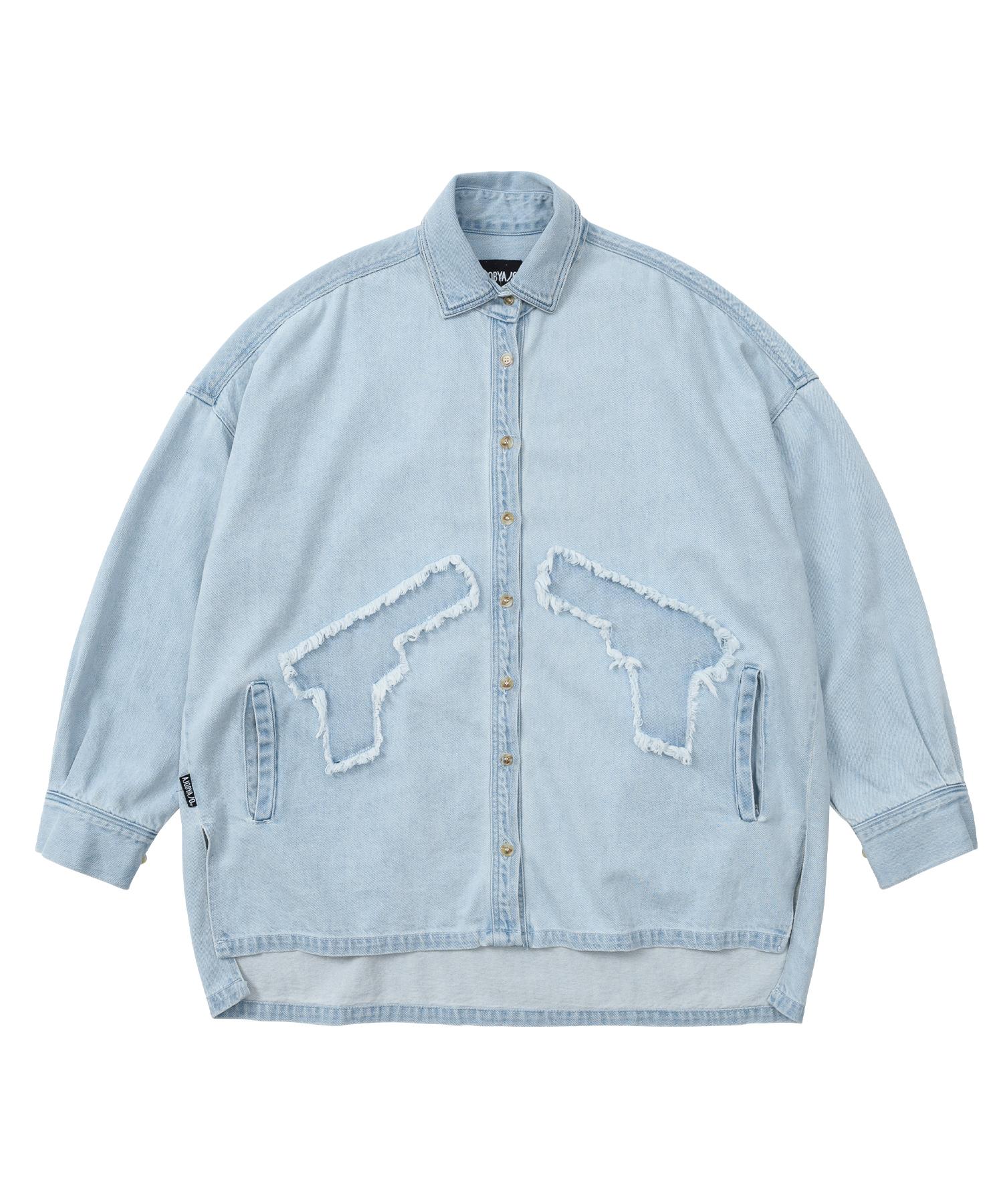 Azo By Azo Gun Oversized Washed Denim Shirt [Sky Blue] Reference/Relaxed (L)