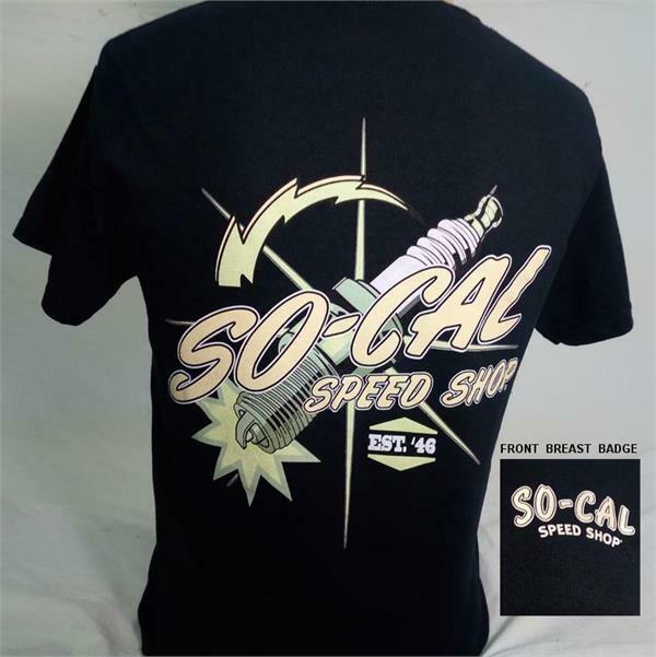 New So-Cal Speed Shop Spark Plug T-SHIRT (7049) 100% Black Cotton MOPAR CHEV FORD XL