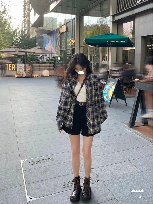 Women's Plaid Long Sleeve Korean Style Cardigan Shirt - Loose Retro Jacket for Spring and Autumn