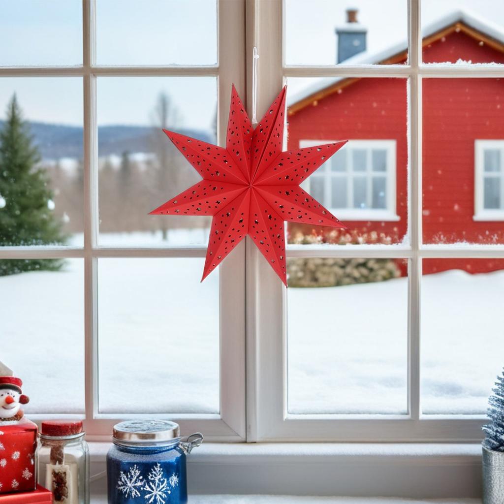 4Pcs Christmas Paper Star Lanterns Nine Pointed Hanging Paper Lamp Shade Foldable 13.76x5.11 Inch Holiday Party Wedding Decor