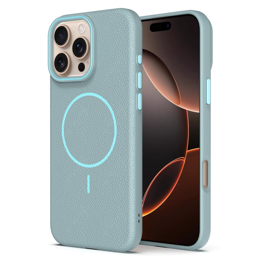 Litchi Patterned Leather Phone Case for IPhone 17 16 15 14 13 12 11 Pro Max Magnetic Magsafe Armor Flocking Cover