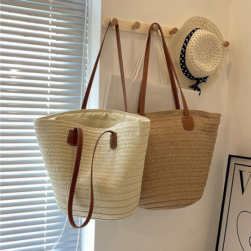 Bolsa de ombro feminina de grande capacidade, bolsa de palha trançada de verão, bolsa de mão fashion feminina de luxo, bolsa de praia, bolsa de compras de Bali