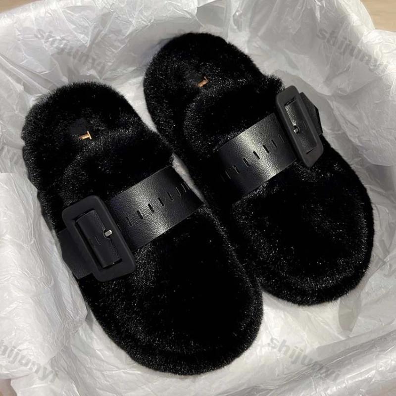 Mode Damen Dicke Sohle Flauschige Fellpantoffeln Bequeme Plüsch Baumwollgepolsterte Schuhe Damen Winter Plüsch Rutschfest Warme Baumwollpantoffeln