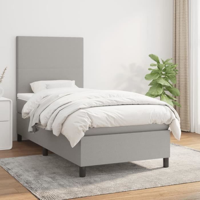 3141585 vidaXL Lit à sommier tapissier avec matelas Gris clair 90x200 cm Tissu