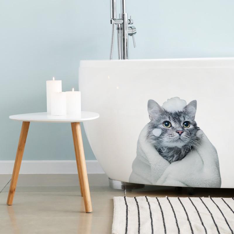 Cute Cartoon Cat Bathroom Toilet Lid Decorative Wall Sticker for Home Decor