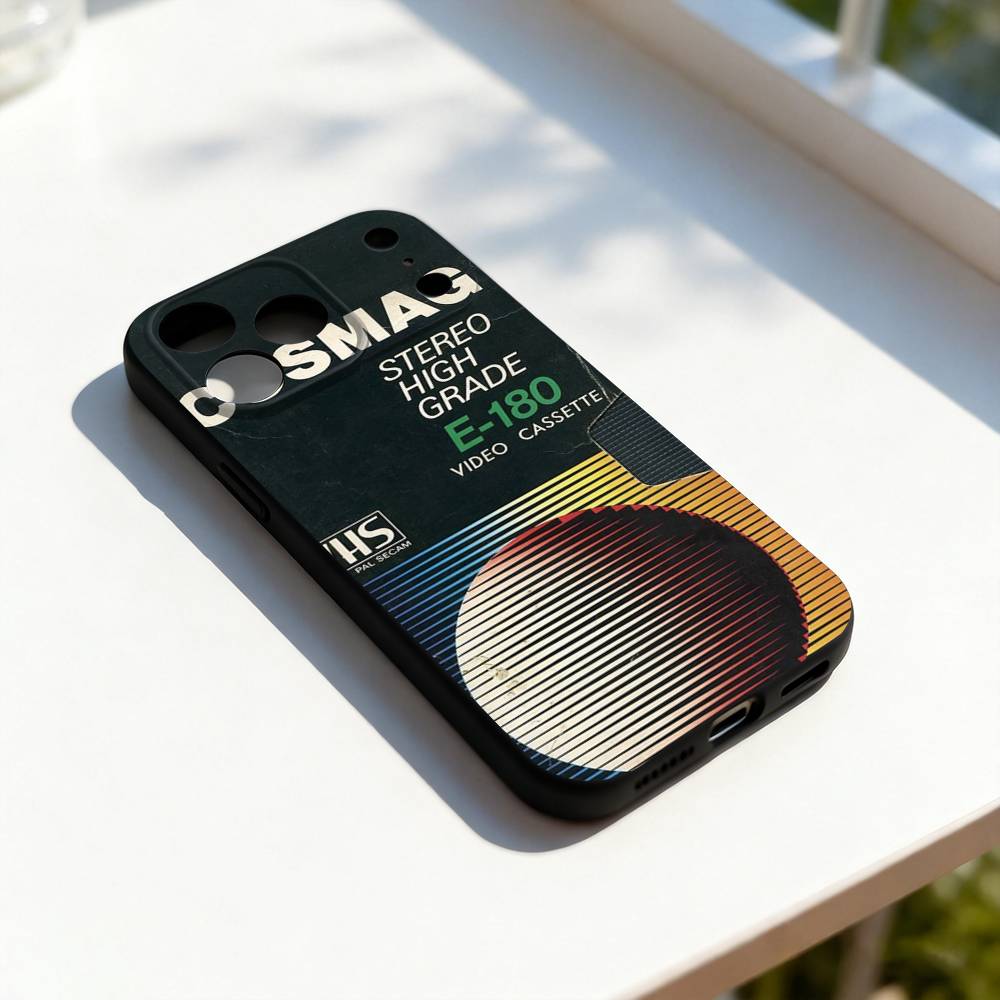 Retro V-VHS Video Cassette Phone Case For iPhone 11,12,13,14,15,16,17,Pro,Max,Plus,E,SE4,Air,Mini Black Soft Cover