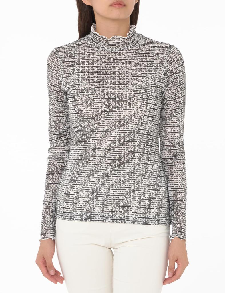 PEARLY GATES Women's Long Sleeve High Neck Shirt (Striped Anti-Logo) / Golf Undershirt / 055-4266800 031_White Anti-Logo Pattern Size 0 [S]