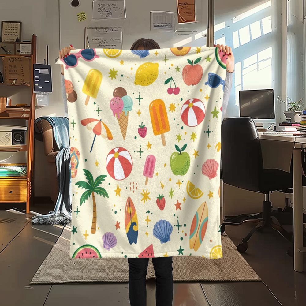 1Pc Cute Season Print Flannel Blanket, High quality Comfortable for All Seasons, Home Decor, Warmth and Comfort, Perfect for Christmas Gifts W50