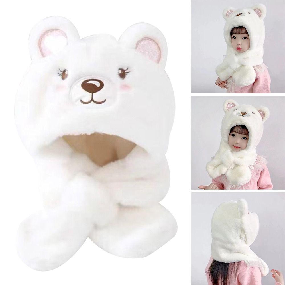 Warm Kids Scarf Hat Integrated Plush Beanie Hat Scarf Cute Ear Protection Cap  Boys Girls