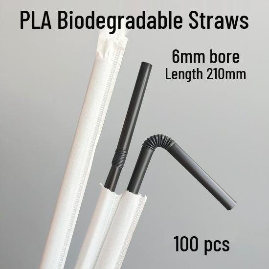 ShuangTong Biodegradable Black PLA Straws, Individually Wrapped for Beverages, Juice, Milk, and Tea, 100-Pack