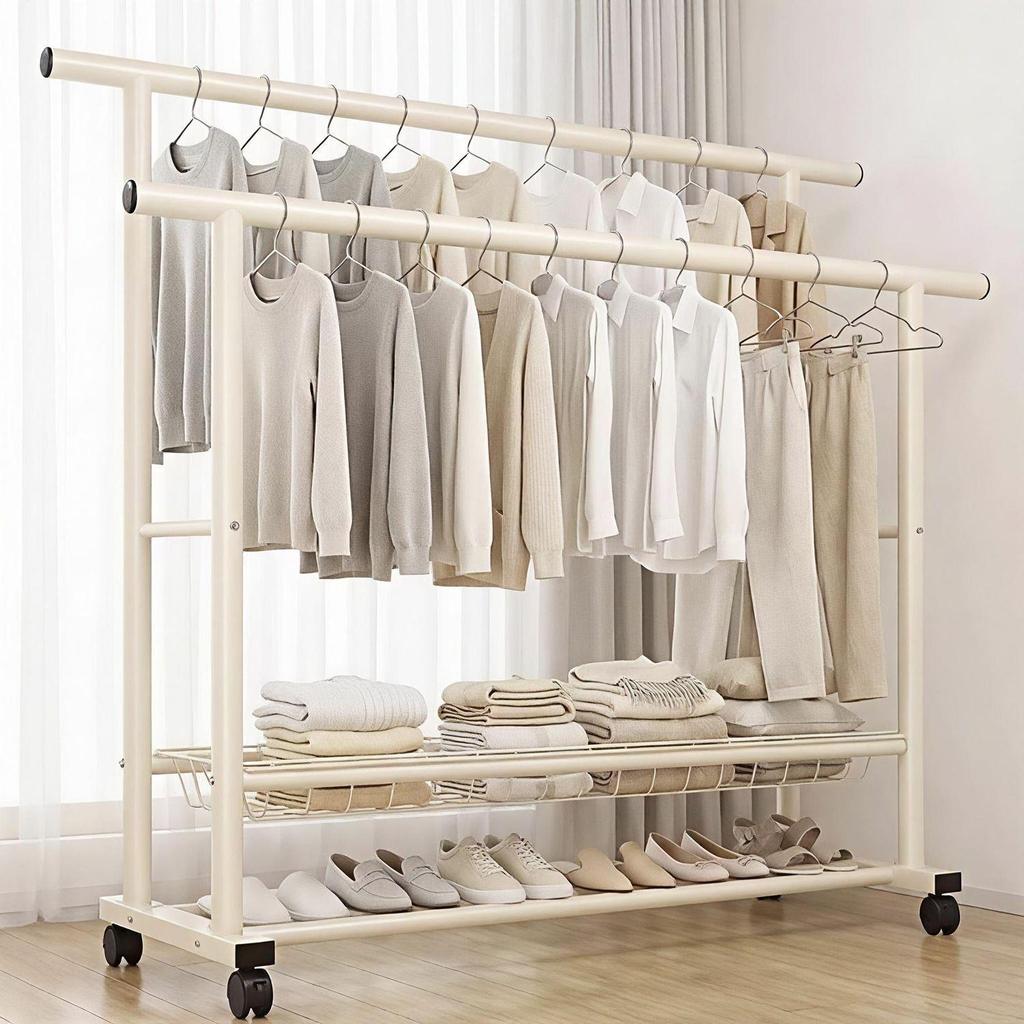 Extra Thick Floor Standing Clothes & Coat Rack for Bedroom, Balcony & Living Room