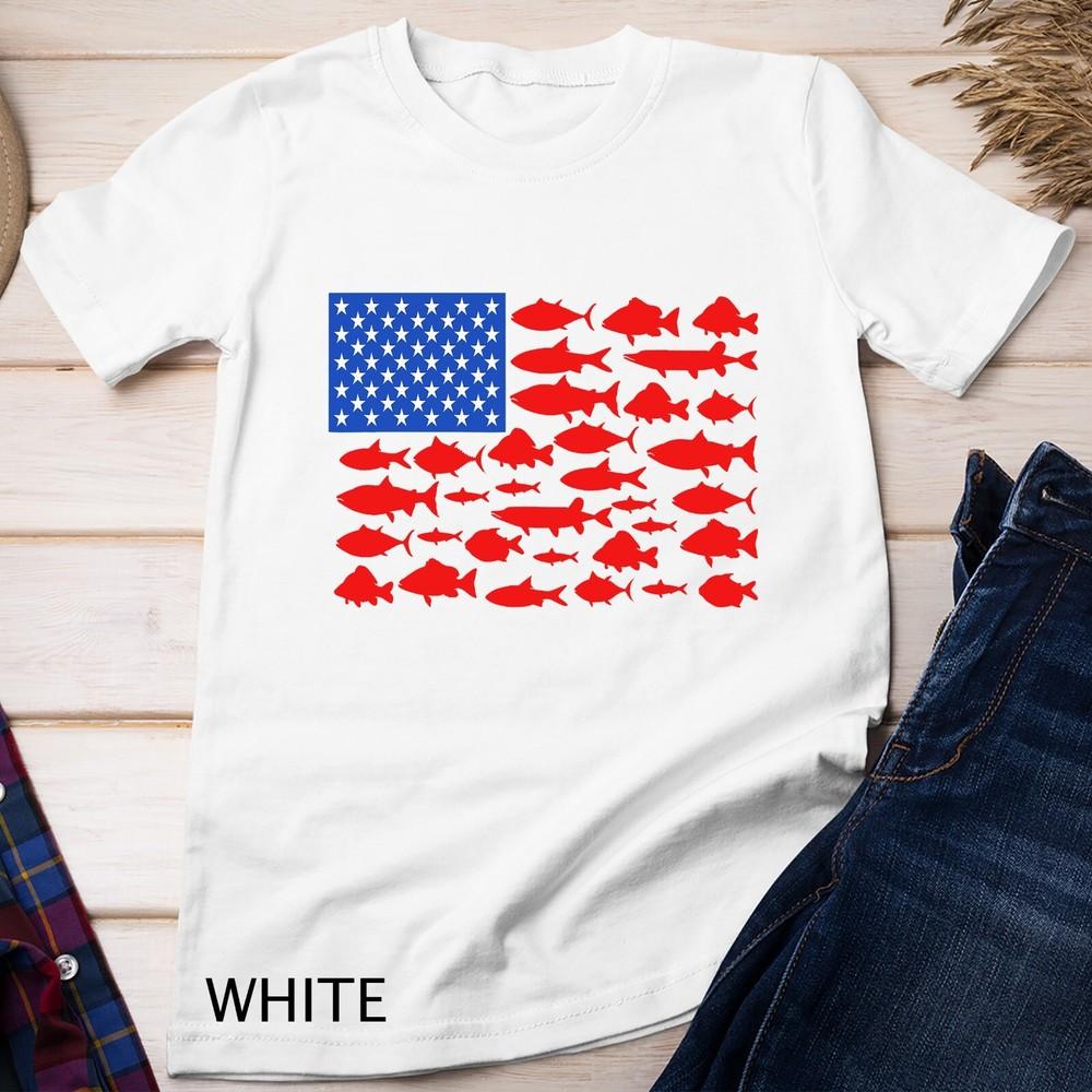 Fish American Flag Fishing 4th of July Men Women Merica USA Unisex T-shirt