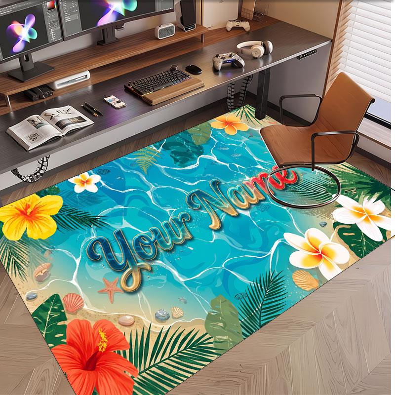 Rose Floral Theme Soft Crystal Velvet Rug Custom Name & Text Print Non Slip Floor Rug for Bedroom Living Room
