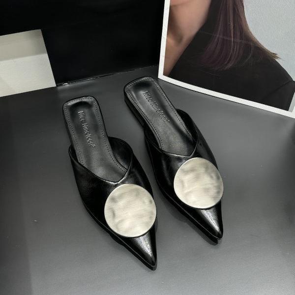 2025 Fashion New Low Heel Baotou Half Slippers Muller Shoes Versatile Fairy Wind Flat Bottom No Heel Outer Wear