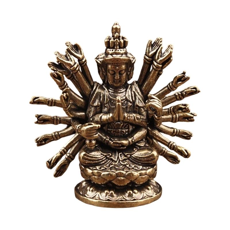 Elegant Brasses Thousand Hands Guanyin Statue Buddhist Decors For Home Office Meditations Space Spiritual Gift Ornament