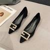 2025 spring and autumn new pointed tip shallow mouth single shoes women's season thick heel rhinestone metal buckle versatile soft leather flat 