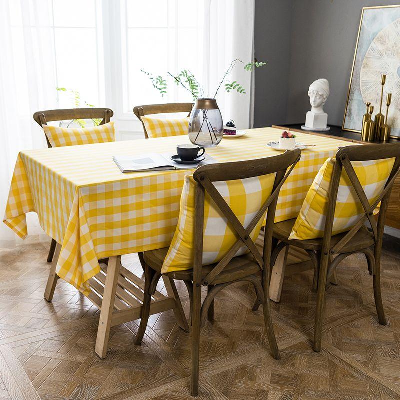 

Yellow Gingham Cotton Linen Fabric Tablecloth Scandinavian Modern Minimalist Home Tablecloth Pink Lattice Coffee Table Cover Cloth Small yellow cell (rolled edge) 90*90cm