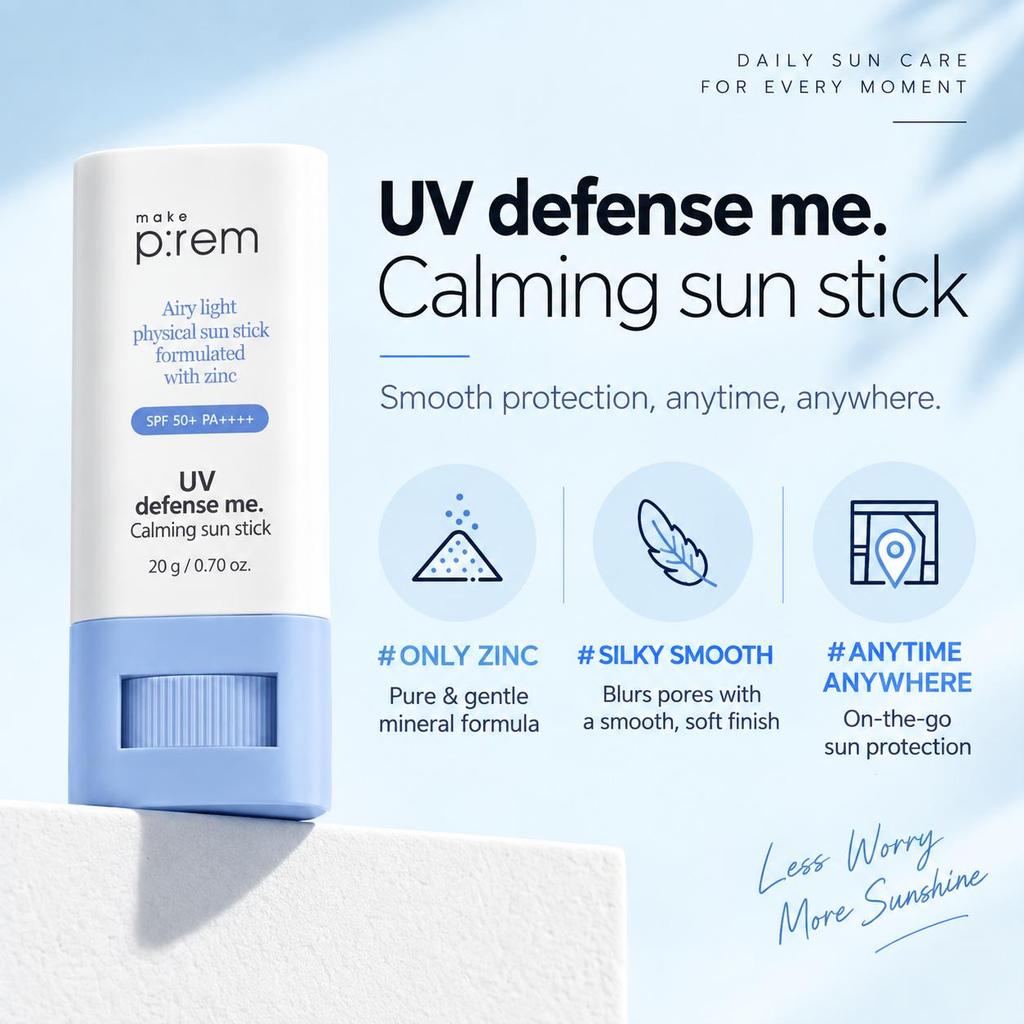 make p:rem UV Defense Me Calming Sun Stick SPF50+ PA++++ Soothing Mineral Sunscreen 20g