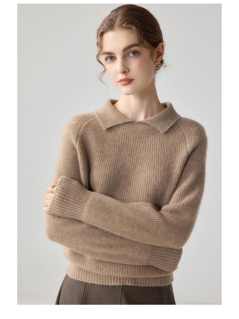 Yuanbao Women's Cashmere Knitwear - Long Sleeve Doll Collar Sweater for a Gentle, Casual Style
