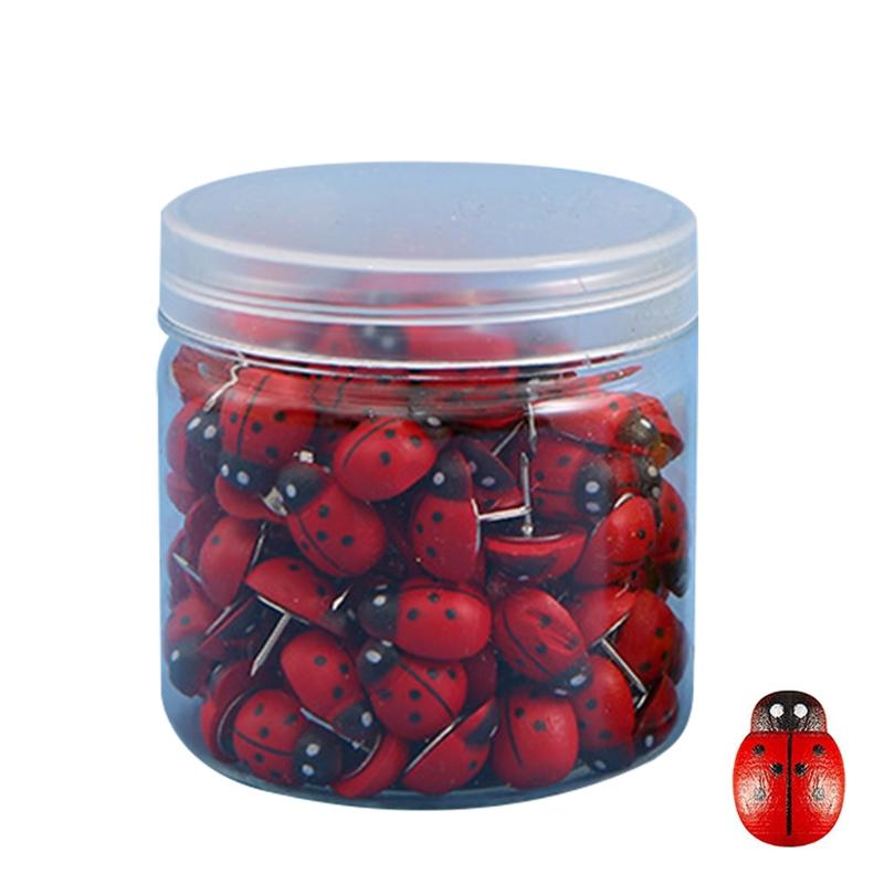 

50 Pcs for Creative Ladybug-like Wooden Pushpins Set Paper Photo Memo Document Thumb Tacks Set for Home DIY Photo Wall красный