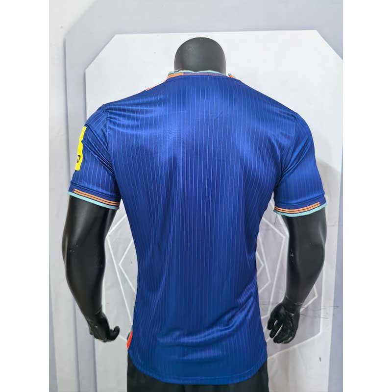 Mens Bamboo Fiber Soccer Jersey Blue Away Kit Short Sleeve Football Shirt Adults Winter