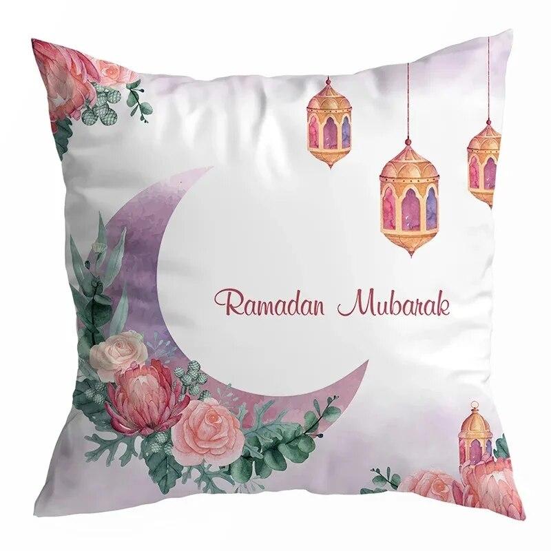 Ramadan Decoration 2024 Mubarak Cushion Cover Cotton Eid Mubarak Islamic Muslim Happy Eid Mosque Pillowcase Party Supplies