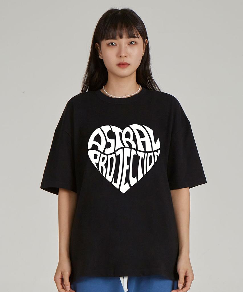 ASTRAL PROJECTION Big Heart Logo Round Neck 40-Count Double-Weave Cotton Short Sleeve T-Shirt_Black