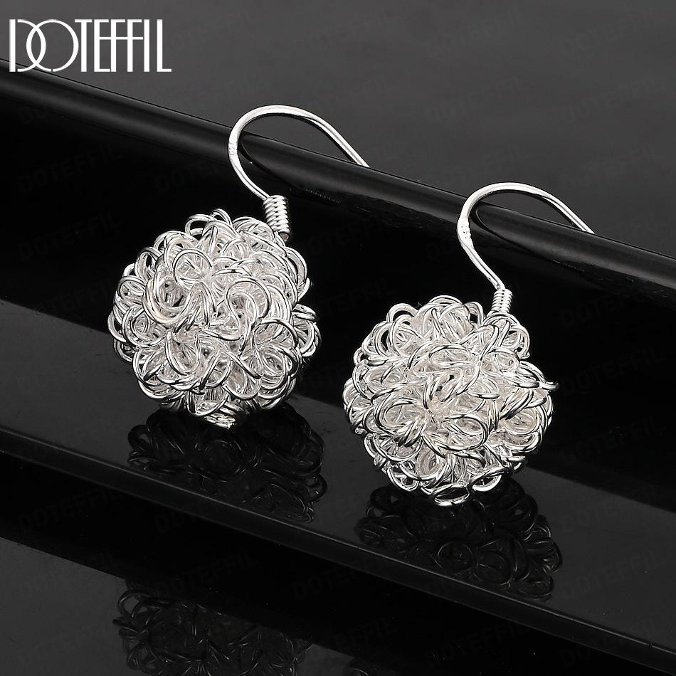925 Sterling Silver Geometric Pattern Piercing Earrings Fashion Wedding Jewelry