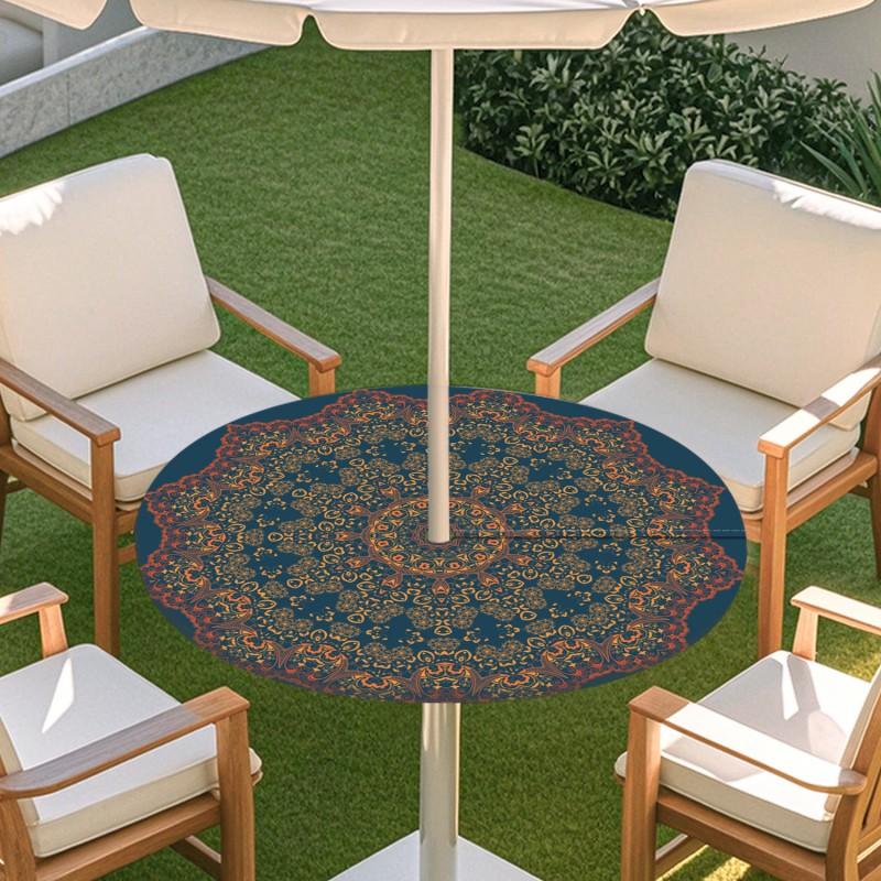 Outdoor Round Table Cover With Geometric Waterproof Elastic Hem Patio Garden Deck
