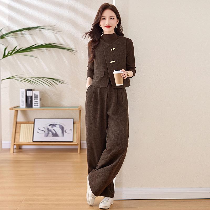 Spring 2025 Women's Fashion Suit: Three-Piece Temperament Vest with High Waist Wide-Leg Pants (ME5501)