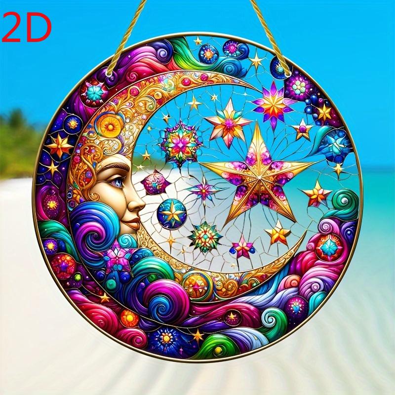 Moon Goddess Sun Catcher. Colorful celestial acrylic art for home or bar decor. A mystical gift.