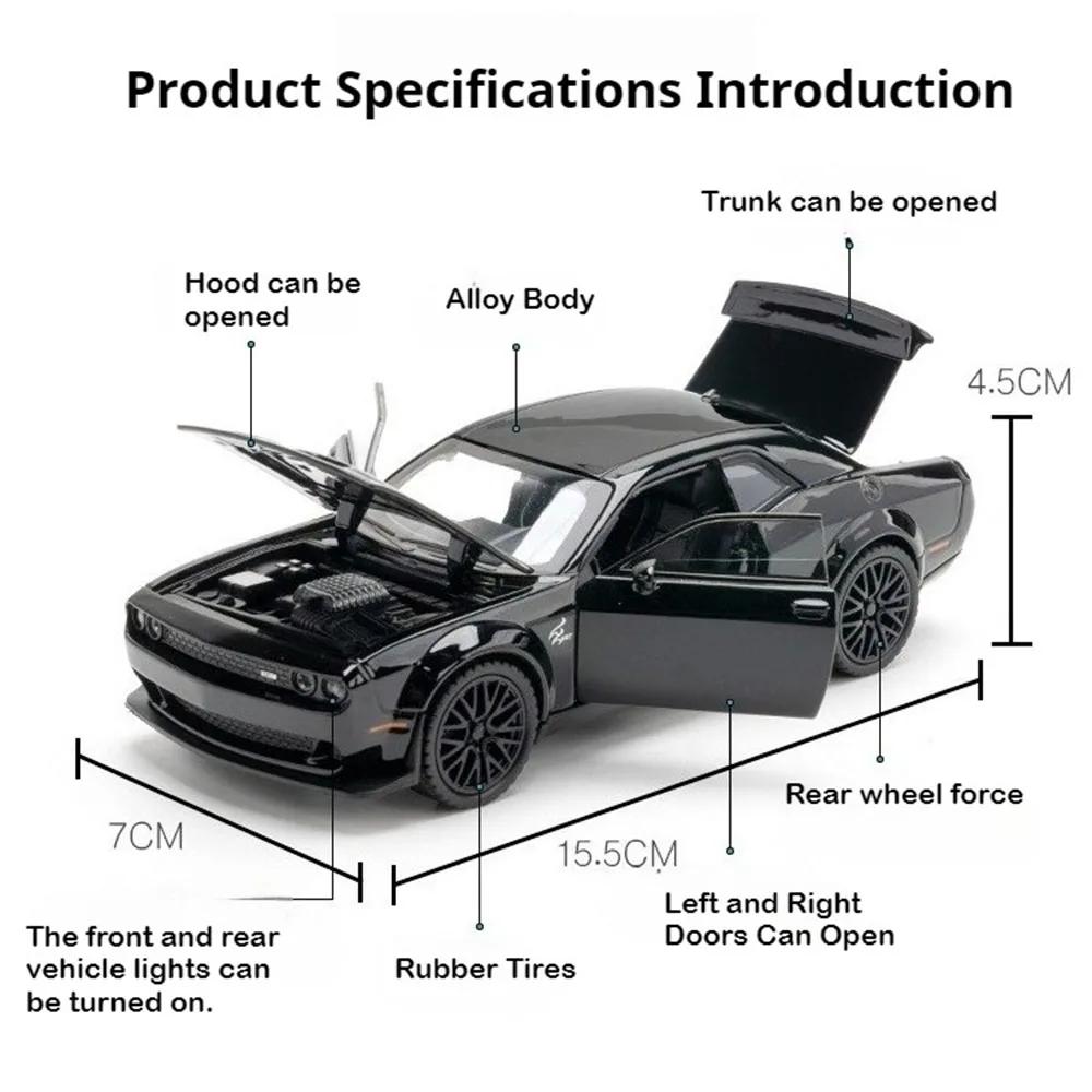 1:32 Challenger Hellcat Charger Toy Car Model Diecast Metel Pull Back Muscle Cars Models Sound Light Collection Gifts for Kids