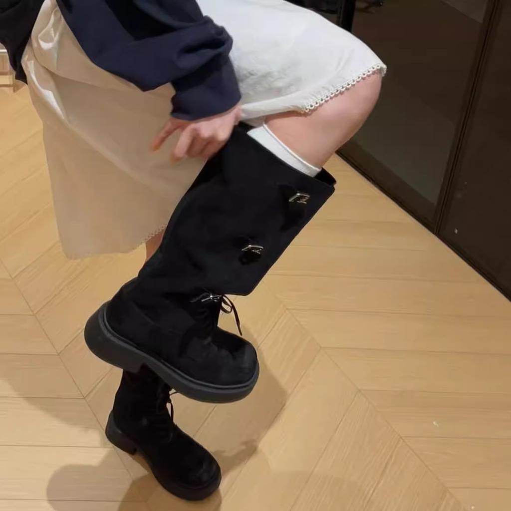 Women Knee High Boots Autumn New Gladiator Knights Boots Fashion Anti Slip Platform Buckle Outdoor High Quality Botas Mujer