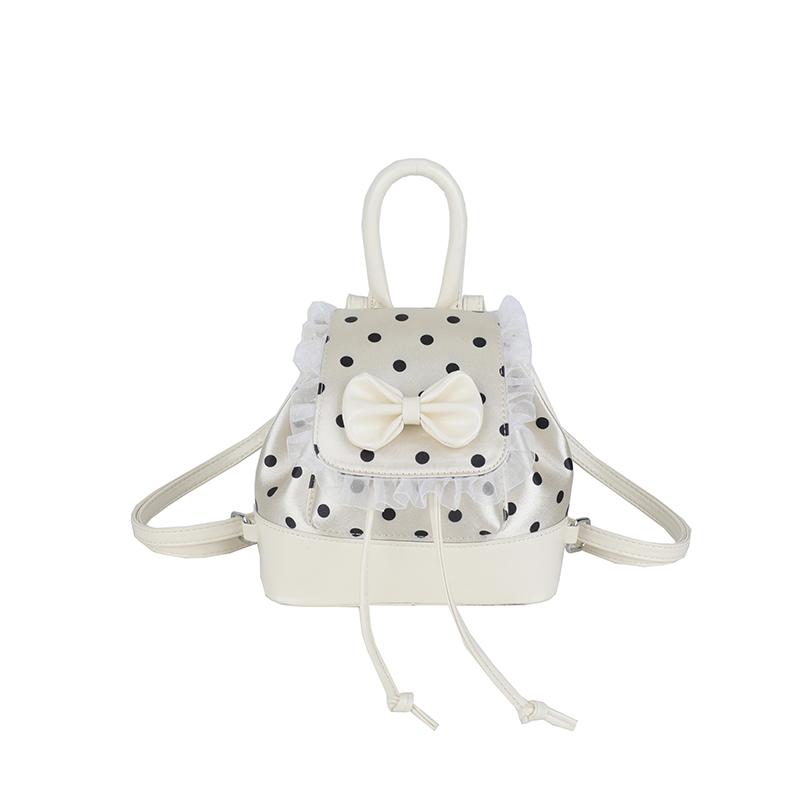 Fashion Sweet Girls Polka Dot Backpack Cute Bowknot Small Shoulder Rucksack Handbag Ruffled Lace Trim Crossbody Purse for Women