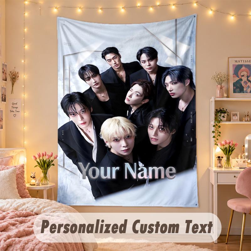 Custom Personalized Tapestry,ATEEZ Print Custom Name Text Wall Art Hanging for Bedroom