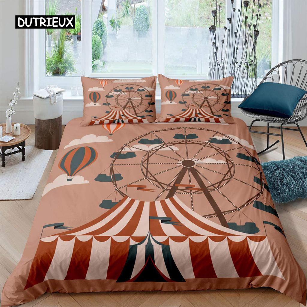 Amusement Park Duvet Cover Set Polyester Ferris Wheel Ball Bedding Set Girl Cartoon Fairy Tale Queen Size 2/3pcs Comforter Cover