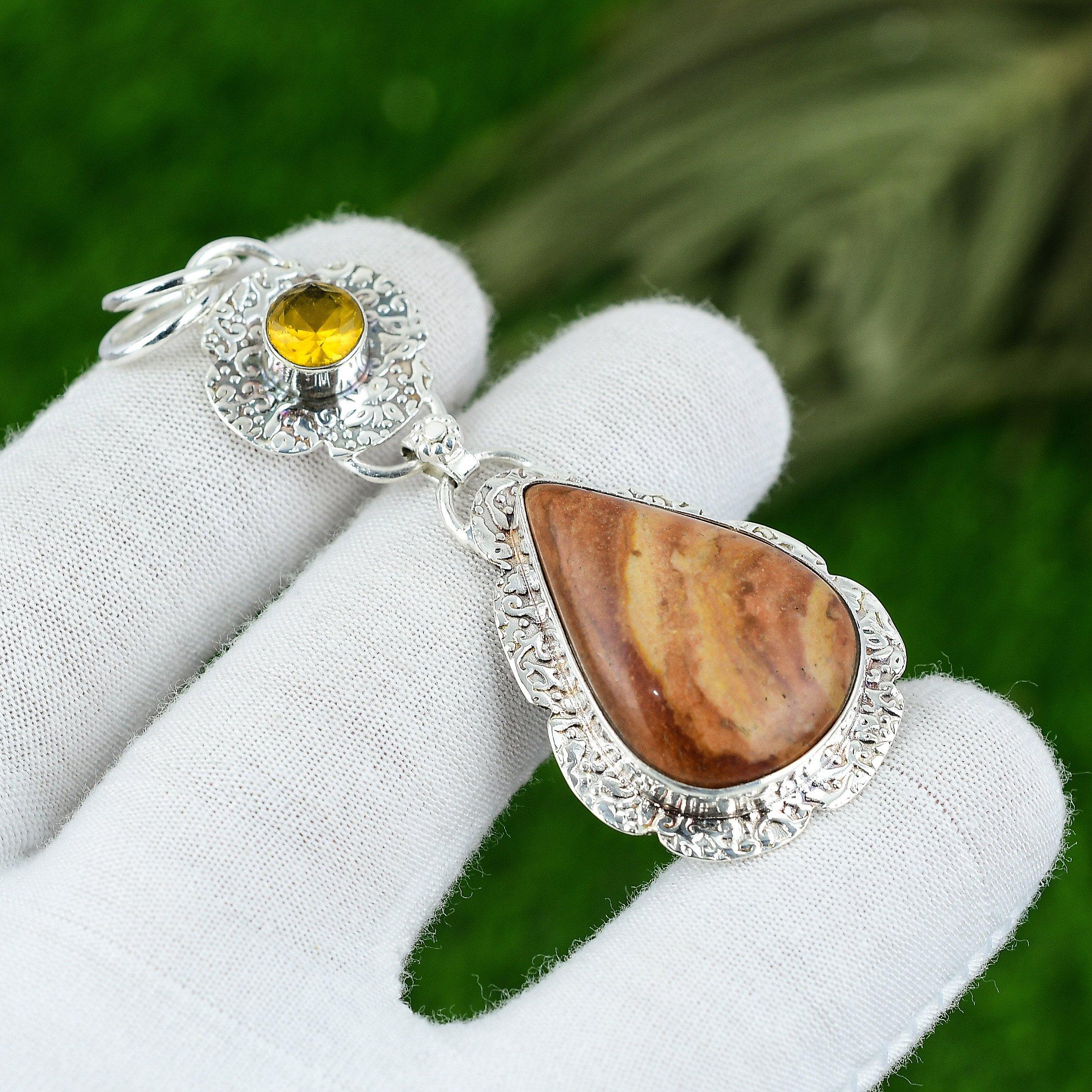 

Natural Red Snake Skin Gemstone Pendant 925 Sterling Silver Indian Jewelry