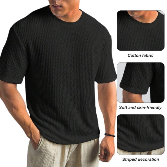 

Yousheng Мужская летняя футболка Сплошной цвет с круглым вырезом с короткими рукавами Мягкий дышащий эластичный свободный пуловер Спортивный деловой повседневный мужской спортивный офисный топ